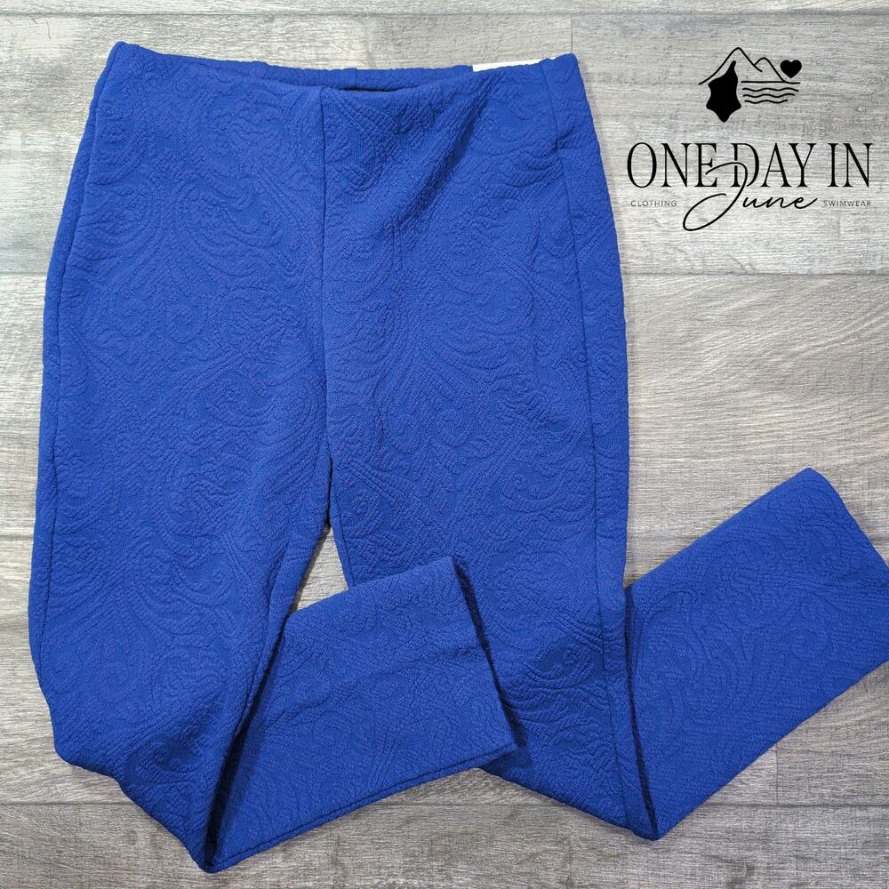 Chico's Petite Jacquard Slim Leg Pull On Pants Cobalt Blue NWT Size Chico's 00P